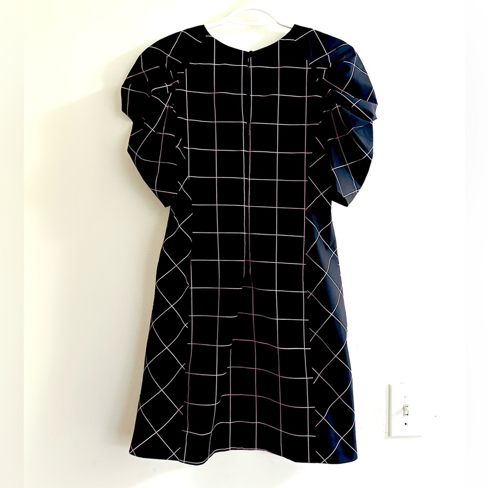 MILLY Aria dress in black & pink window-pane plaid size 6 - Picture 3 of 11